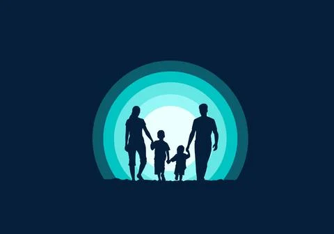 Happy family walking silhouette Stock Illustration