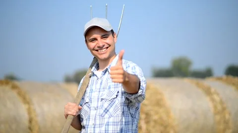 Happy farmer giving thumbs up Stock Footage 68092372