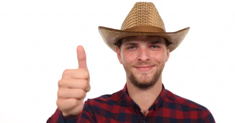 Happy Farmer Man Looking Camera and Smiling Showing Thumb Up Sign Hand Gestures Stock Footage 67833974
