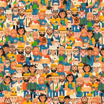 Happy farmers seamless pattern vector illustration. Old and young people Ilustração Stock