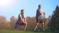 The happy father and a son doing exercise outdoor 4k or 4k+ Resolution