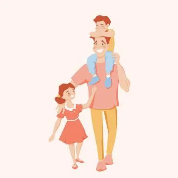 Happy Father Bonding with Kids Son and Daughter Stock Illustration