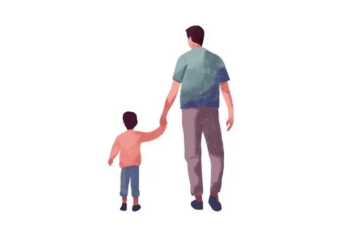 Happy father' day flat design father and son walk and hold hand Stock Illustration