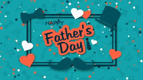 Happy Father's Day background with hat, mustache and hearts Stock Footage 109088274