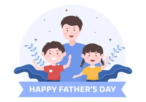 Happy Fathers Day Cartoon Illustration with Picture of Father and Son in Flat Stock Illustration