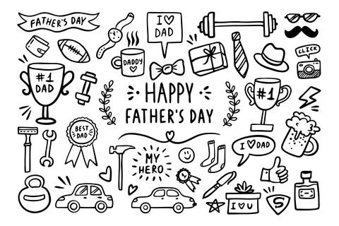 Happy Father's day doodle hand drawn elements. Fathers day comic family Stock Illustration