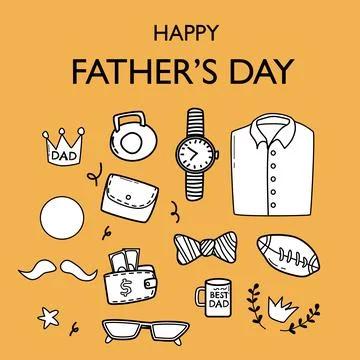 Happy fathers day elements doodle design, celebration accessories Stock Illustration