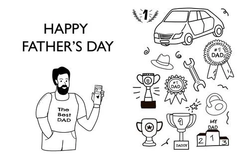 Happy fathers day elements doodle design, celebration accessories 스톡 일러스트