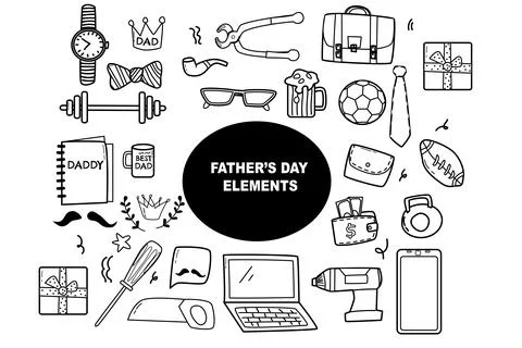 Happy fathers day elements doodle design, celebration accessories 스톡 일러스트