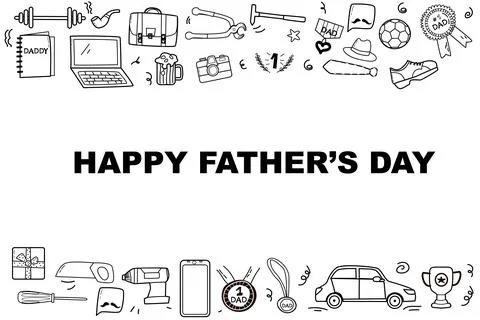 Happy fathers day elements doodle design, celebration accessories card Illustrazione stock