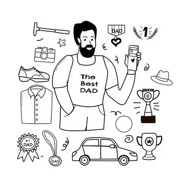 Happy fathers day elements doodle design, celebration accessories Stock Illustration
