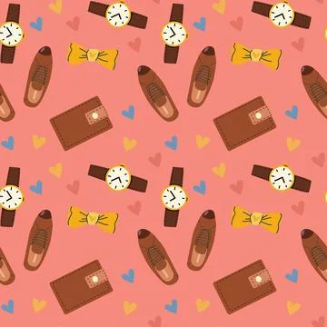 Happy father's day gift pattern with watches, shoes, wallets, and bow ties Stock Illustration