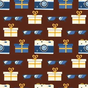 Happy father's day gift pattern with cameras and sunglasses Stock Illustration