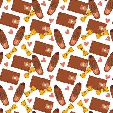 Happy father's day gift pattern with shoes, wallets, and bow ties for greetin Stock Illustration