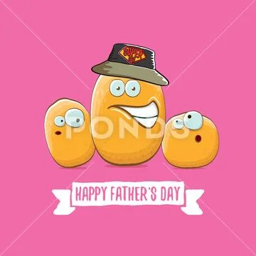 Happy Fathers Day Greeting Card With Cartoon Father Potato And Kids . Fathers