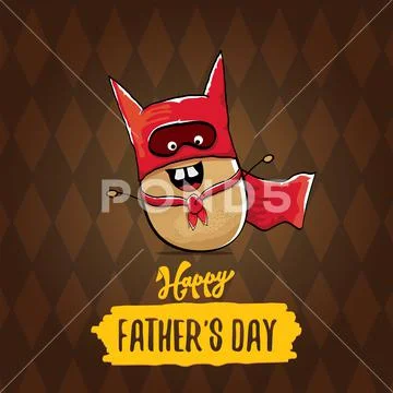 Happy fathers day greeting card with cartoon father super potato isolated on Stock Illustration