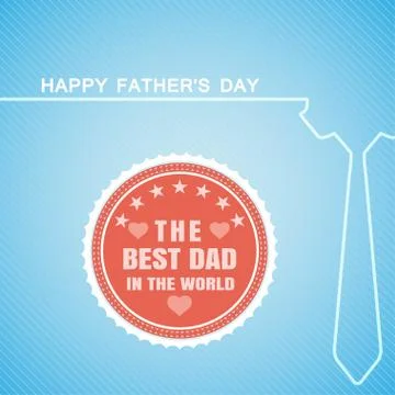 Happy Father's Day vector poster with red label, tie silhouette on the grad.. Stock Illustration