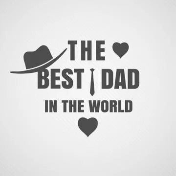 Happy Father's Day vector poster with dark gray text, hat and tie on the gr.. Stock Illustration