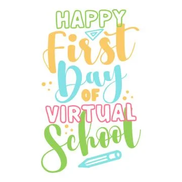 Happy first day of VIRTUAL School Stock Illustration