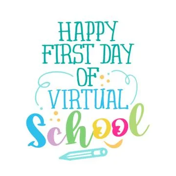 Happy first day of VIRTUAL School Stock Illustration