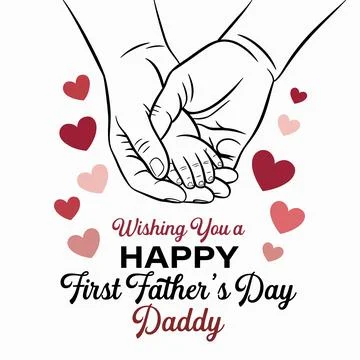 Happy First Father’s Day Daddy Cute Baby Hand and Father Hand Illustration Ilustração Stock