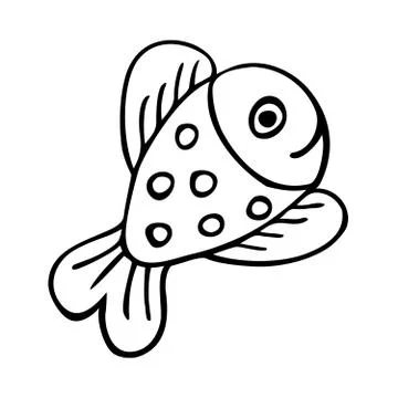 Happy fish - uncolored vector illustration, cartoon fish character with a smi Stock Illustration