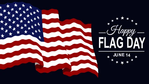 Happy Flag Day June 14 USA Patriotic Waving American Flag Background Stock-Footage 334595504