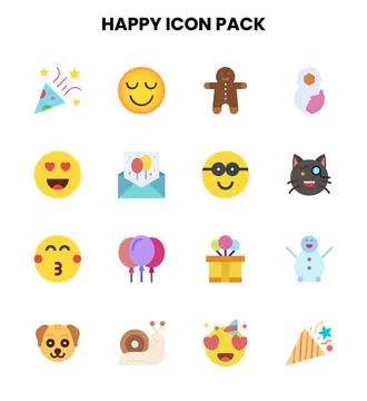 Happy Flat Collection Icons Pack Ilustração Stock