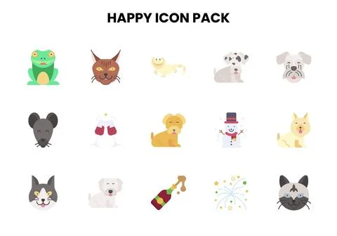 Happy Flat Design Icons Pack Ilustração Stock