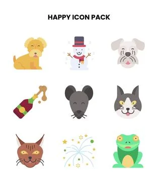 Happy Flat Design Icons Pack Ilustração Stock
