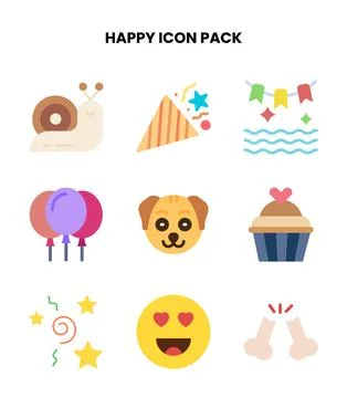 Happy Flat Graphics Icons Pack Ilustração Stock