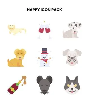 Happy Flat Icons Pack Ilustração Stock