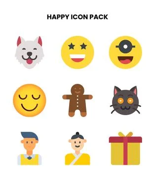 Happy Flat Vector Icons Pack 库存插图