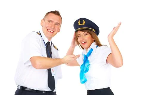 Happy flight crew Stock Photos