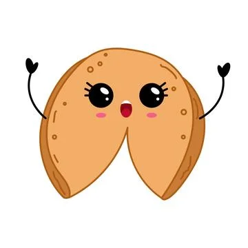 Happy Fortune Cookie Character With Raised Arms Illustration Stock Illustration