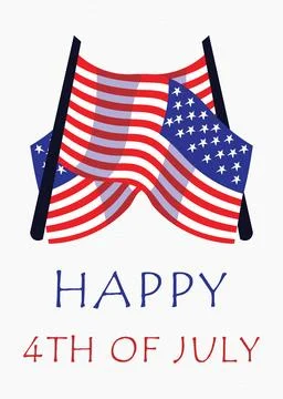 Happy Fourth of July with American Flags waving in the wind Stock Illustration