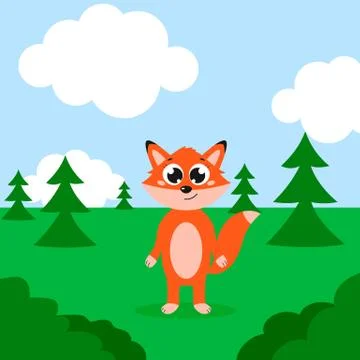 Happy fox in a forest. Vector cartoon illustration. Isolated. Stock Illustration