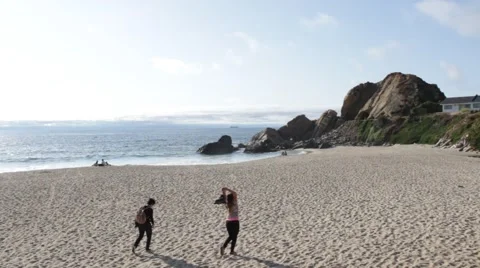 Happy friends at the beach Stock Footage 46380848