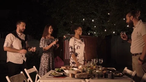 Happy friends with cake Stock Footage