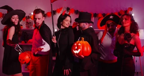 Happy Friends Dancing Together At A Fun Halloween Costume Party At Home Stock Footage 305174316
