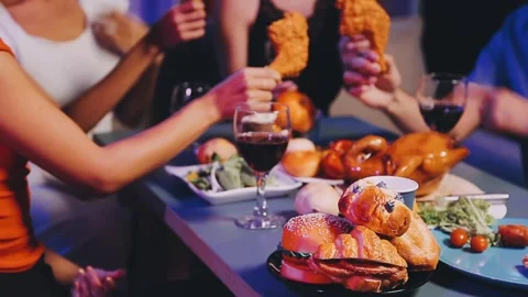Happy friends having bbq dinner party at backyard -Multiracial young people.. Stock Footage 284308446