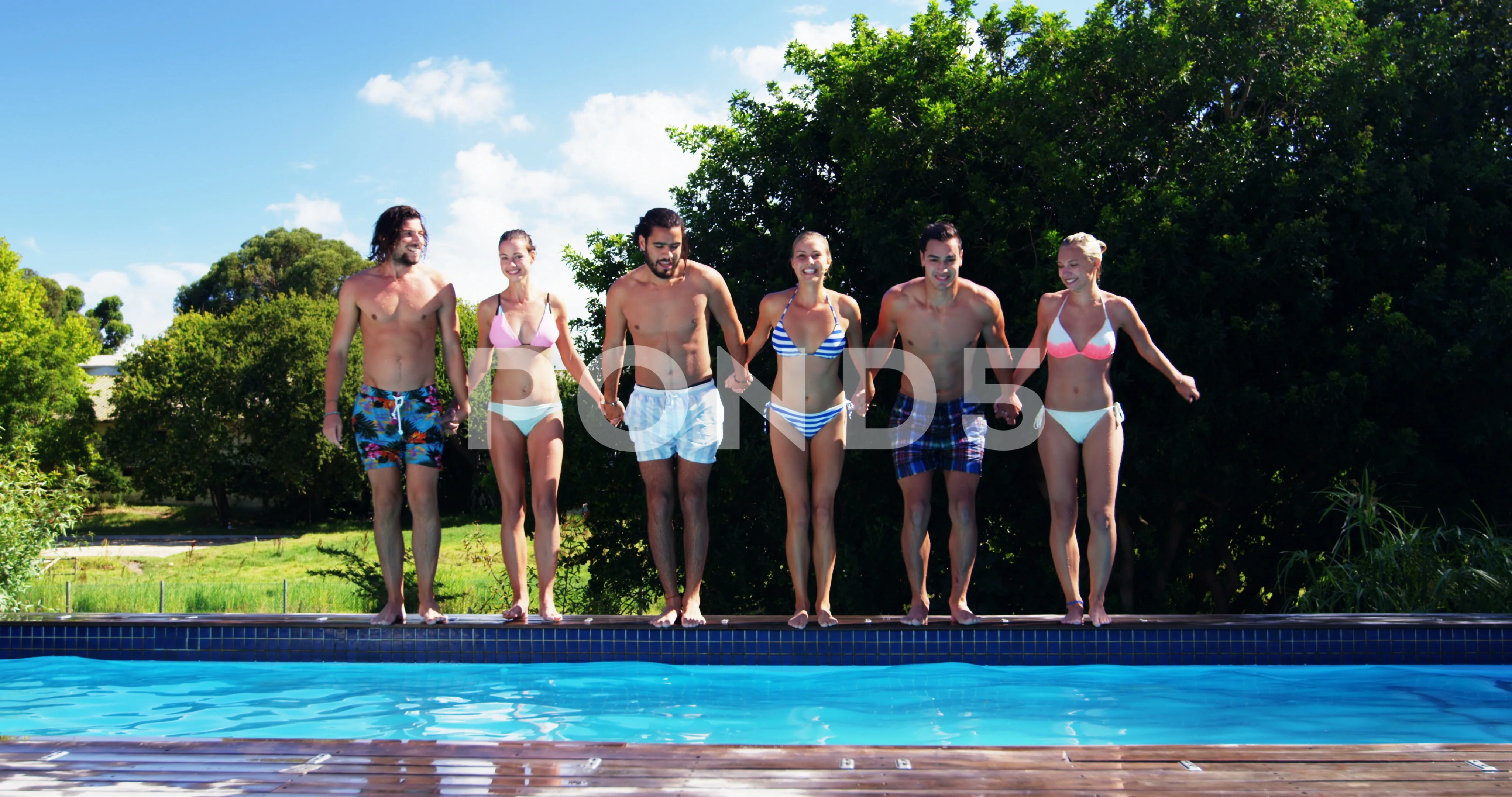 Friends Jumping Into Pool A Theatre Production … In The Pool? This