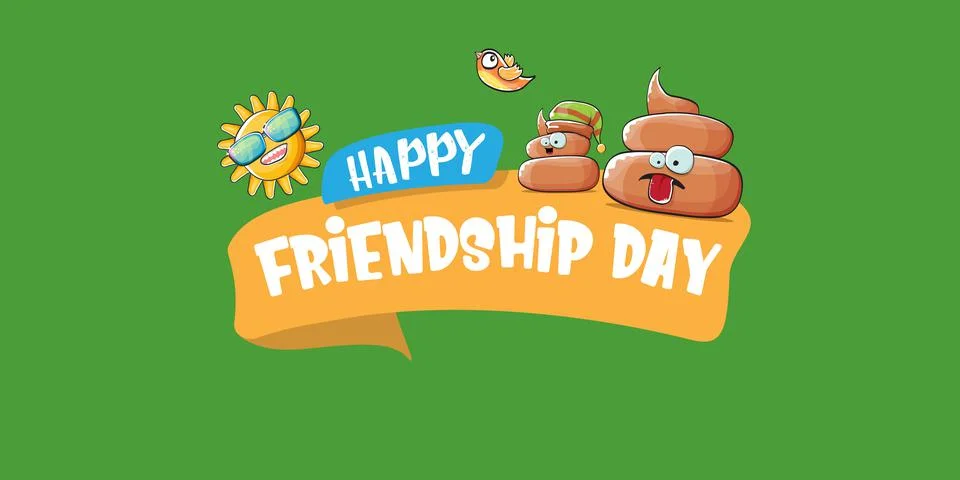 Happy friendship day horizontal banner or greeting card with vector funny Stock Illustration