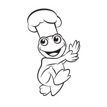 Happy frog with chef hat in black Stock Illustration