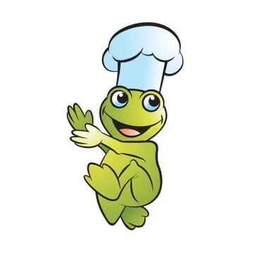 Happy frog with chef hat Stock Illustration