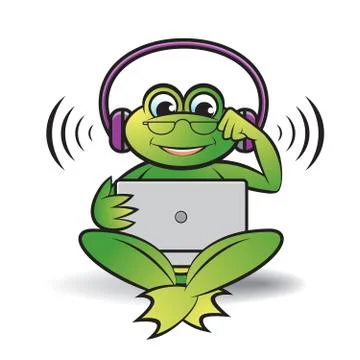 Happy frog with laptop Stock Illustration