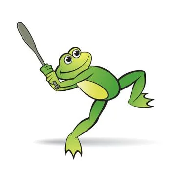 Happy frog playing baseball Stock Illustration