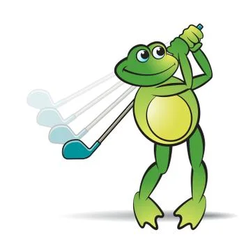 Happy frog playing golf Stock Illustration