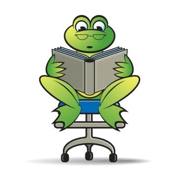 Happy frog reading book Stock Illustration