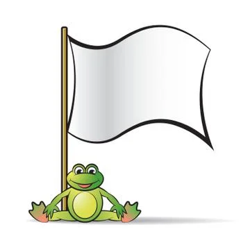 Happy frog under white flag Stock Illustration